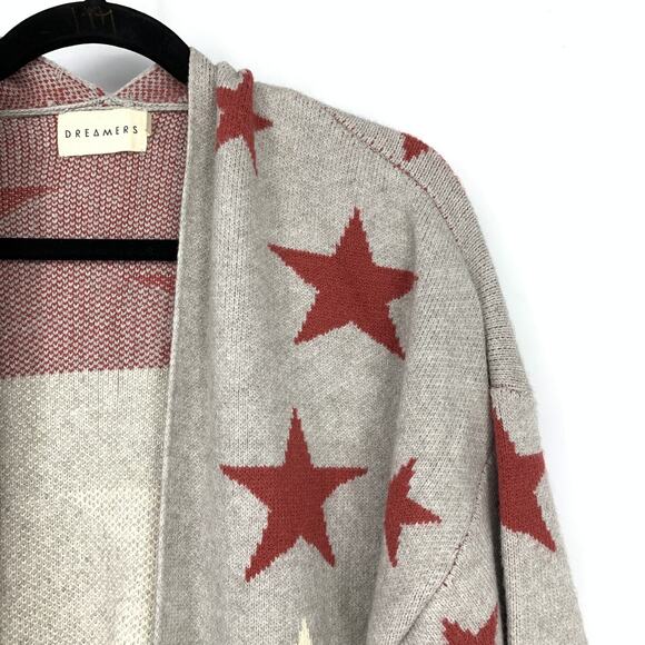 Dreamers Open Front Long Cardigan Sweater Womens Size Medium Gray Star Print - Picture 3 of 8